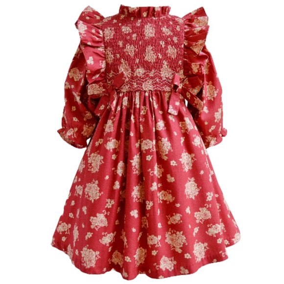 Bonnie Jean Girls 3M-6X Red Toile Smocked Pinafore Ruffle Dress